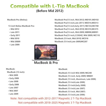 Mac Book Pro Charger 60W L-Tip Mag 1 Power Adapter for 13" Before Mid 2012 | Mag-netic 1 Charger Fast Charger Compatible with old Ma Book Pro 13" A1278, A1181, A1342, A1370, A1369 Before Mid 2012 Models