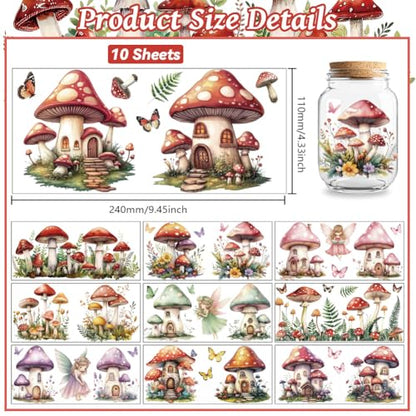 Mushrooms, Fairies UV DTF Cup Wraps, 10 Sheets Transfer Sticker | Waterproof UV DTF Stickers, Custom Vinyl Decals for 16oz Coffee Cups Tumblers Bottles Mugs, DIY Gifts & Crafts - style: Mushrooms and Fairies
