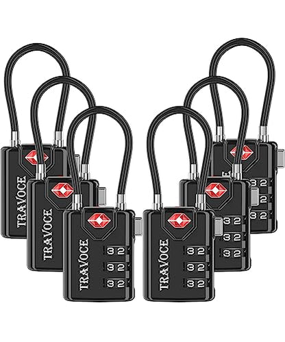 • TRAVOCE TSA Approved Luggage Locks - Heavy Duty 3 Digit Combination Cable Lock, Search Alert for Suitcases, Backpacks, Golf Bags, Tents, Violin and Camera Cases, 6 Pack, Black - color: Black 6 Pack