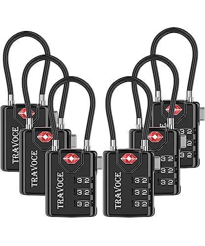 • TRAVOCE TSA Approved Luggage Locks - Heavy Duty 3 Digit Combination Cable Lock, Search Alert for Suitcases, Backpacks, Golf Bags, Tents, Violin and Camera Cases, 6 Pack, Black - color: Black 6 Pack