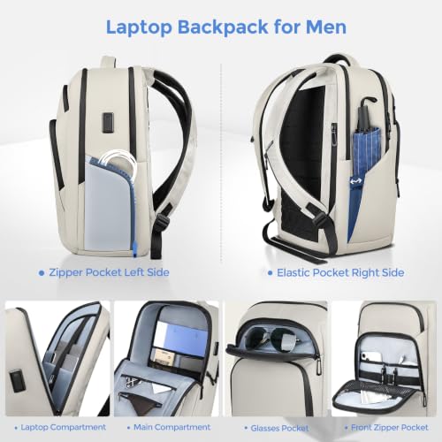 17.3 Inch Laptop Backpack for Men Women, 30L Travel Backpack | Carry-On Flight Approved,Work Computer Backpack with USB A&C Port,Business Laptop Bag,WaterResistant Anti-Theft Daypack - color: White