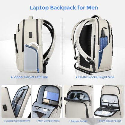17.3 Inch Laptop Backpack for Men Women, 30L Travel Backpack | Carry-On Flight Approved,Work Computer Backpack with USB A&C Port,Business Laptop Bag,WaterResistant Anti-Theft Daypack - color: White