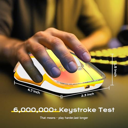 memzuoix 2.4G LED Wireless Mouse, Rechargeable Ergonomic Mouse with Detachable Cover, 1400 DPI Portable Optical Computer Mouse with USB Receiver for Laptop, PC, Desktop and MacBook, 5 Buttons-Yellow - color: Yellow