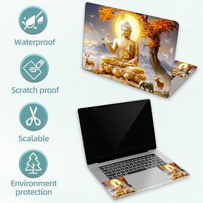 Universal Laptop Skin Decal, 3-Piece Vinyl Protector for 12 13 14 15.6" Notebook, Waterproof Anti-Scratch, Easy Trim & Bubble-Free Finish, Golden Buddha Sitting on Lotus - color: Golden Buddha Sitting on Lotus