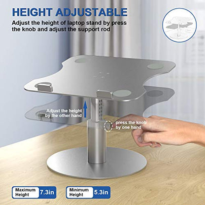 Adjustable Laptop Stand, Aluminum Laptop Riser, Multi-Angle Height Adjustable 360°Rotation Notebook Stand Desktop Holder Compatible with Mac MacBook Pro Air, Lenovo, Dell XPS, HP(10-17") - color: B-silver