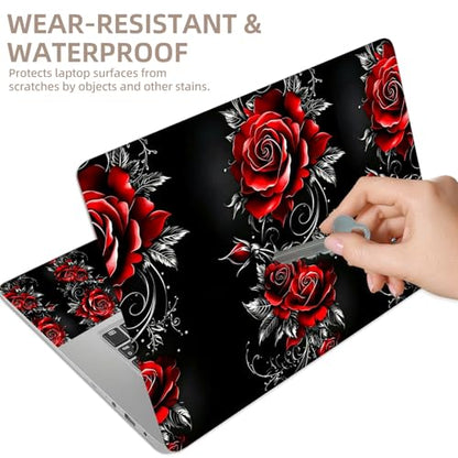 Universal Laptop Skin Sticker for 12/13/14/15.6 Inch Laptops, Reusable Vinyl Laptop Decal Cover, Waterproof Scratch Resistant Notebook Skin with 2 Wrist Pads,Red Roses - color: Red Roses