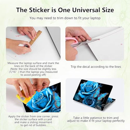 Laptop Skin Sticker Decal, Universal Reusable Vinyl Laptop Cover for 12" 13" 13.3" 14" 15" 15.4" 15.6" Notebook PC, Reusable Waterproof Scratch-Resistant with 2 Wrist Pads,Butterfly Blue Rose - color: Butterfly Blue Rose
