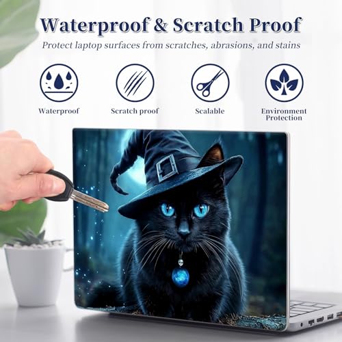 Universal Laptop Protective Skin,Trim-to-Fit Vinyl Sticker for 13–16 Inch Laptop,MacBook,Tablet & Notebook,Scratch-Proof Waterproof Cover,Black Cat Magic Hat - color: Black Cat Magic Hat