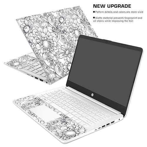 Laptop Skin Decal HP 14" - Black White Botanical, Laptop Cover Sticker, No Cutting Required, No Bubble, Waterproof, Scratch Resistant - Including Wide Screen and Wrist Pad - size: 14 inch
