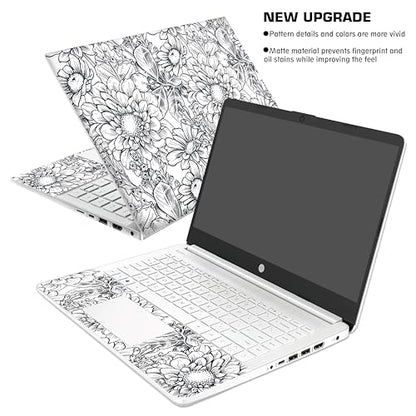 Laptop Skin Decal HP 14" - Black White Botanical, Laptop Cover Sticker, No Cutting Required, No Bubble, Waterproof, Scratch Resistant - Including Wide Screen and Wrist Pad - size: 14 inch