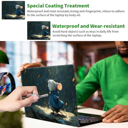 Laptop Skin Sticker Decal, Universal Protective Cover Fit 12 13 14 15.6 Inch Notebook, Reusable Water-Resistant Vinyl Decal w/ 2 Wrist Pads for Business Travel Office, Hamster Raindrops - color: Hamster Raindrops