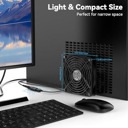 ELUTENG 120mm USB Computer Fan, 5V PC Cooling Fan with 3 Adjustable Speeds | DC to USB Adapter, Metal Grill Fan for Laptop, PS5/PS4, TV Box, Router, AV Cabinet & Projector, Black