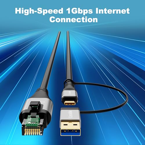 USB to Ethernet Cable 8 FT, USB-C & USB-A Port Two in One, USB C to RJ45 Network Cord, Gigabit, Directly Connected, Thunderbolt 4/3 Compatible with PCs, Laptops, Tablets, Smartphones- Not for Charging - size: 8 FT