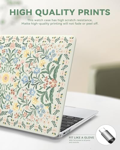 iCasso Compatible with MacBook Air 13 inch Case 2020-2018 Release A2337 M1 A2179 A1932, Slim Anti-Scratch Protective Plastic Hard Shell Case+Keyboard Cover for Mac Air 13.3-Green Floral - color: B-Green Boho Floral