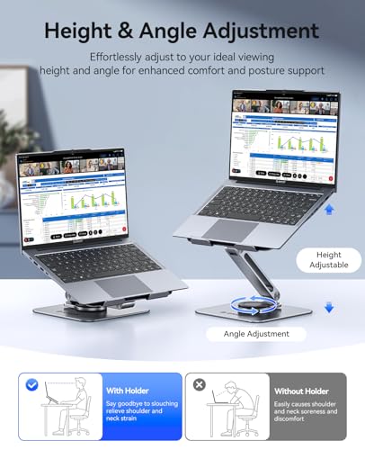 ORICO Adjustable Laptop Stand with 360° Rotating Base, Foldable Aluminum Alloy Laptop Riser for Desk, Compatible with MacBook Neo Air Pro, Dell, HP (Up to 17") - ST10, Gray - color: Gray