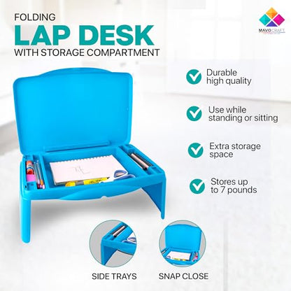 MAVOCRAFT Foldable Kids Lap Tray with Storage - Portable Lap Desk Kids & Adults - Kids Lap Desk for Breakfast in Bed, Serving Tray, Car Desk & Gaming (Blue) - color: Blue