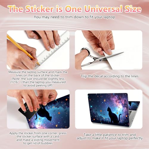 Laptop Skin Sticker Decal 12" 13" 13.3" 14" 15" 15.6",Waterproof Scratch Resistant Vinyl,Reusable Easy to Apply,for MacBook HP Dell Notebooks Netbooks Laptop,2 Wrist Pads,Cat Galaxy Glitter - color: Cat Galaxy Glitter