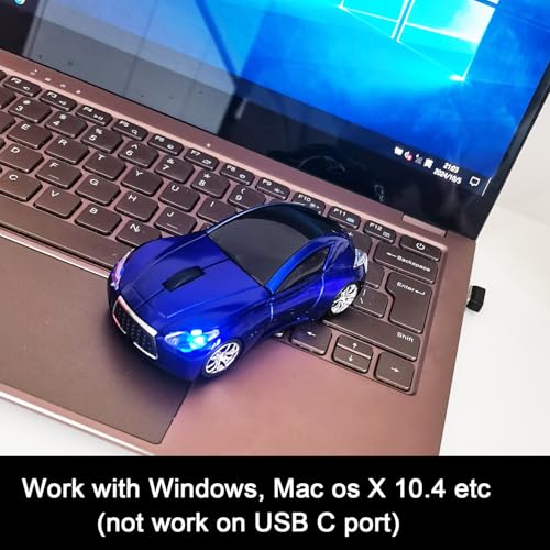 Car Mouse for Computer, Wireless Car Shaped Mice for Laptop, PC, Mini Cute Mouse with 2.4Ghz USB Receiver, 3D, 1600DPI, Silent Clicks, LED Headlights (Blue) - color: Y-Blue
