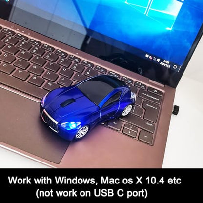 Car Mouse for Computer, Wireless Car Shaped Mice for Laptop, PC, Mini Cute Mouse with 2.4Ghz USB Receiver, 3D, 1600DPI, Silent Clicks, LED Headlights (Blue) - color: Y-Blue