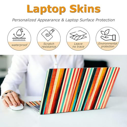 Universal Laptop Skin Sticker with 2 Wrist Pad Decals, 3-Piece Removable Vinyl Laptop Cover, Colorful Vertical Stripes Waterproof Anti-Scratch, Easy-Trim Fit for 13.3" 14" 15.6" Laptops - color: Colorful Vertical Stripes