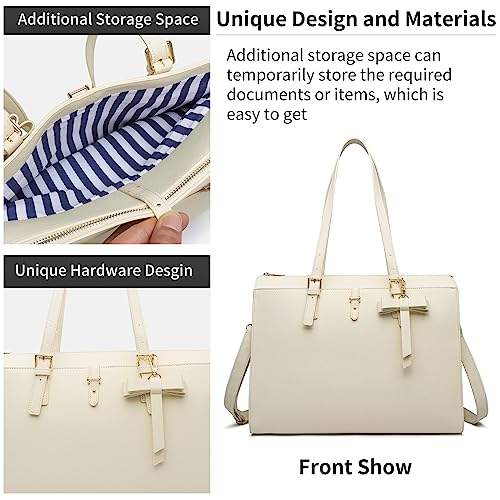 Keyli 4pc Sets Laptop Bag for Women Large Leather Laptop Briefcase with USB Charging Port Computer Shoulder tote Bags Purse - color: Khaki