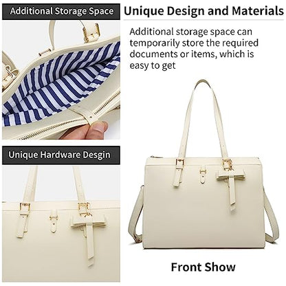 Keyli 4pc Sets Laptop Bag for Women Large Leather Laptop Briefcase with USB Charging Port Computer Shoulder tote Bags Purse - color: Khaki