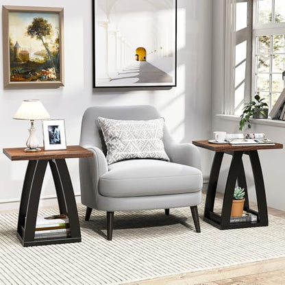End Tables Living Room. Side Table Beside Sofa. Modern End Table for Living Room. Couch Side Table with Shelf. Black-Brown Wood Side Tables - color: Black-brown
