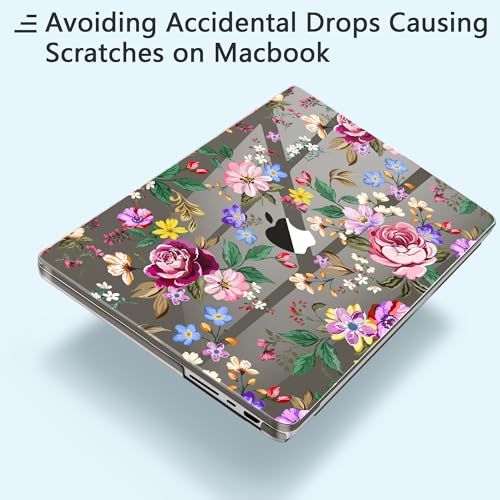 for New MacBook Pro 14 inch Case 2026 2025 M5 2024 M4 2023 Release– Aesthetic Floral Design Clear Laptop Shell 6-in-1 Bundle with TPU Keyboard Cover & OTG Adapters, Bright Flowers - color: Bright flowers