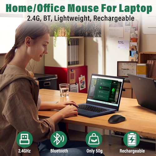 Portable Wireless Bluetooth Mouse For Laptop,50g Lightweight,USB C Rechargeable,DPI 4000,Tri-Mode 2.4G/BT5.1/ Wired,150 Hour Battery Life,Ideal For Travel/Office/Home/PC Computer/Macbook Mini Air Pro - color: Black-1
