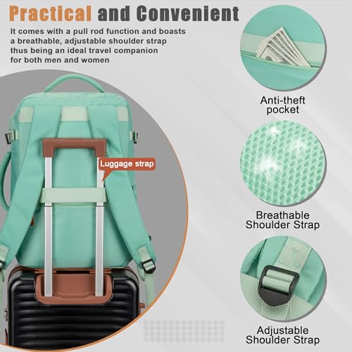 40L Travel Backpack, Flight Approved Carry On Laptop Backpack | Water-resistant, Personal Item Travel Bag, Fits 15.6/17.3 inch Laptop, Hiking, Camping, Business, Commute, Men & Women - color: Green, size: Large