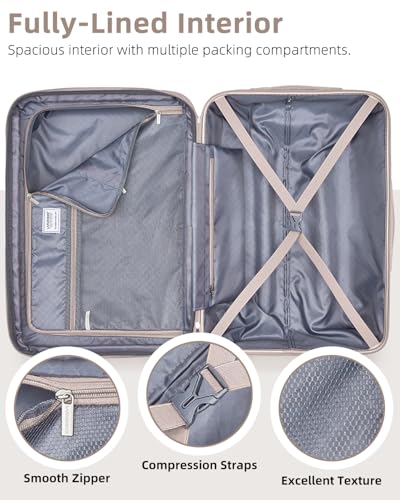 LARVENDER Carry on Luggage Sets 3 Piece, 20 Inch Suitcase, Glossy Champagne | 22x14x9 Airline Approved, Lightweight PC+ABS Hardshell, Smooth 360° Double Wheels, TSA Lock, 3-Piece Set with XL Backpack - color: Glossy Champagne (XL-BP), size: 3 Piece Set (B