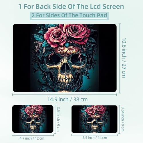 Universal Laptop Skin Decal, 3-Piece Vinyl Protector for 12 13 14 15.6" Notebook, Waterproof Anti-Scratch, Easy Trim & Bubble-Free Finish, Skull with Flowers on Head - color: Skull with Flowers on Head