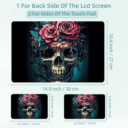 Universal Laptop Skin Decal, 3-Piece Vinyl Protector for 12 13 14 15.6" Notebook, Waterproof Anti-Scratch, Easy Trim & Bubble-Free Finish, Skull with Flowers on Head - color: Skull with Flowers on Head