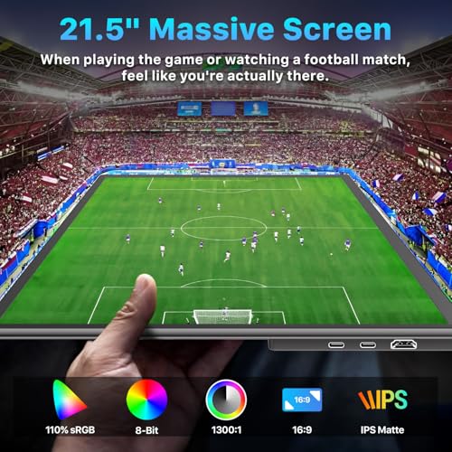 Upperizon Portable Monitor 21.5 inch FHD 110% sRGB 120Hz IPS HDR HDMI USB-C Travel Monitor for Laptop MacBook PC Surface PS5 Xbox, Large External Display with Kickstand & Speakers, VESA Compatible - size: 21.5 inch