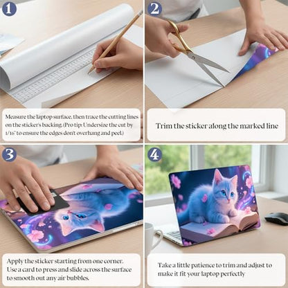 Universal Laptop Skin Sticker Decal,15.6 Inch Laptop Vinyl Cover for 13" 14" 15.6" Laptop,Scratch-Resistant Waterproof Protector Wrap,Reusable with Wrist Pads,Magical Blue Cat - color: Magical Blue Cat