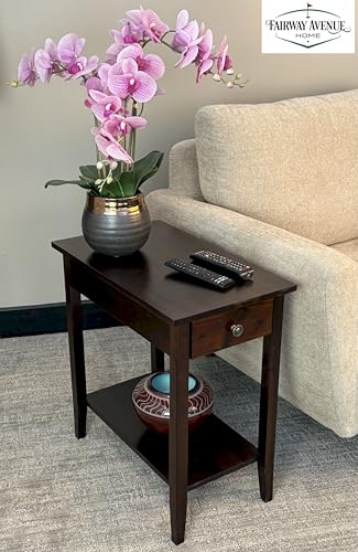 2-Tier Solid Acacia Recliner Table w/Drawer (Espresso) - color: Espresso