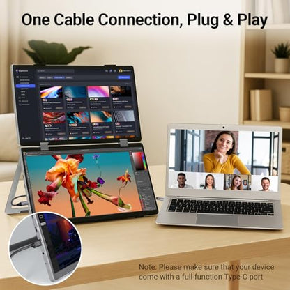 ELECROW Laptop Screen Extender 15.6" 1080P Dual Portable Monitor, USB C HD 360° Rotation Foldable Travel Extended Computer Display with Stand for Laptop PC Windows Mac, VESA Mountable (Plug & Play)