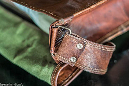 18 inch Leather Full Flap Messenger Handmade Bag Laptop Bag Satchel Bag Padded Messenger Bag School Brown (Brown)