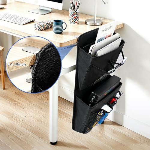 Desk Side Storage, Sesktop Storage Pouch, Drill-free Laptop Holder, Clip-on Multifunctional Laptop Stand with Pen Holder, Hanging Desktop Storage Rack for Home Offices