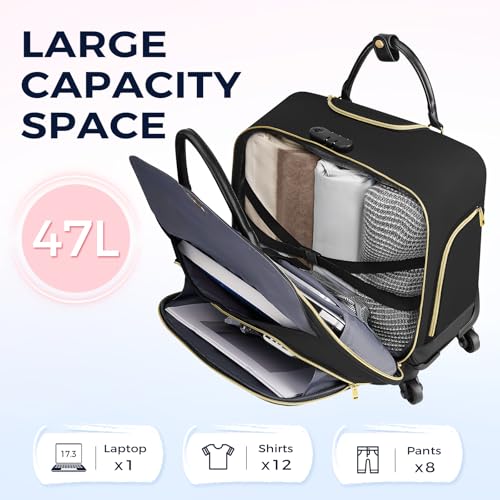 Ytonet Rolling Laptop Bag, Rolling Briefcase for Women with 4 Spinner Wheels, 17.3 Inch Briefcase for Women with Lock and Packing Cube, Laptop Bag with Wheels for Travel Work Business Teacher,Black