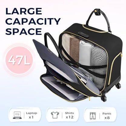 Ytonet Rolling Laptop Bag, Rolling Briefcase for Women with 4 Spinner Wheels, 17.3 Inch Briefcase for Women with Lock and Packing Cube, Laptop Bag with Wheels for Travel Work Business Teacher,Black