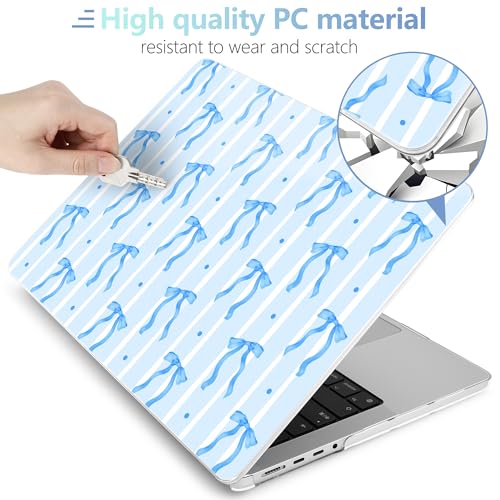 MEEgoodo Case for MacBook Pro 16 inch 2026 2024 2023 2021,Laptop Shell Compatible with M5 M4 M3 M2 M1 Pro/Max Chip,Fit Model A3429/A3428/A3403/A3186/A2991/A2780/A2485,Coquette Blue Ribbon Bow&Stripe - color: Coquette Blue Ribbon Bow&Stripe