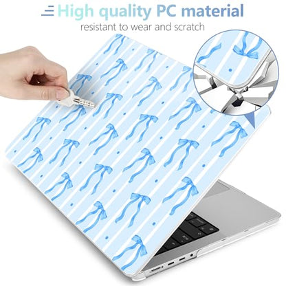 MEEgoodo Case for MacBook Pro 16 inch 2026 2024 2023 2021,Laptop Shell Compatible with M5 M4 M3 M2 M1 Pro/Max Chip,Fit Model A3429/A3428/A3403/A3186/A2991/A2780/A2485,Coquette Blue Ribbon Bow&Stripe - color: Coquette Blue Ribbon Bow&Stripe