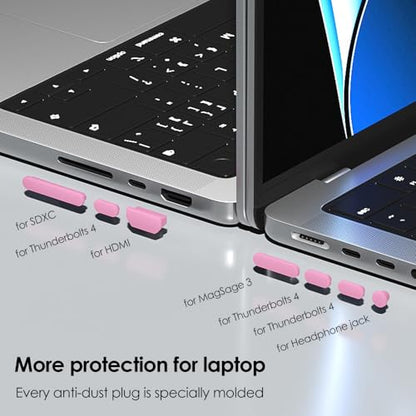 ProElife 7-Pcs Anti Dust Dirt Plug for MacBook Pro 14 16 M5 M4, Pink | Durable Laptop Silicone Anti Dirt Protective Cover, Custom Fit Design, Easy to Apply and Clean, Non-Slip Dust Plugs Set - color: Pink