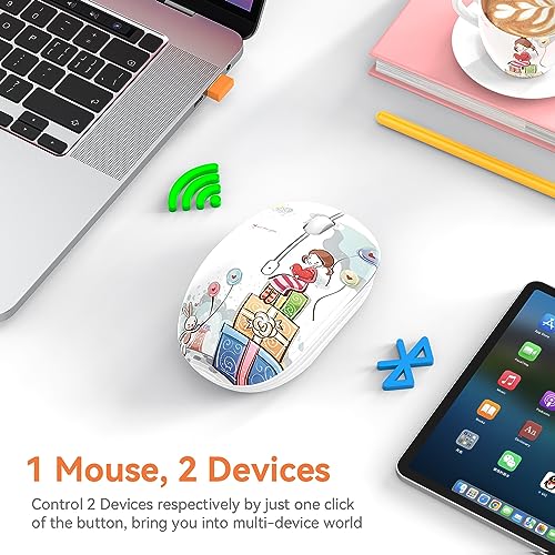 FMOUSE Cute Bluetooth Mouse, 2.4 GHz Wireless Mice with USB Receiver for Laptop, iPad, Mac, Silent Cartoon Mouse Suitable for Female and Students (Girl) - color: Girl