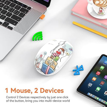 FMOUSE Cute Bluetooth Mouse, 2.4 GHz Wireless Mice with USB Receiver for Laptop, iPad, Mac, Silent Cartoon Mouse Suitable for Female and Students (Girl) - color: Girl