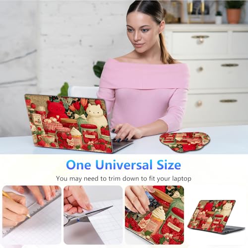 Laptop Skin Sticker Decal 15-15.6 Inch with Cute Mouse Pad, Universal Reusable Vinyl Sticker for 12.1 13 13.3 14 15.4 Inch Netbook and Notebook PC, Vibrant Strawberry Collage - color: Vibrant Strawberry Collage