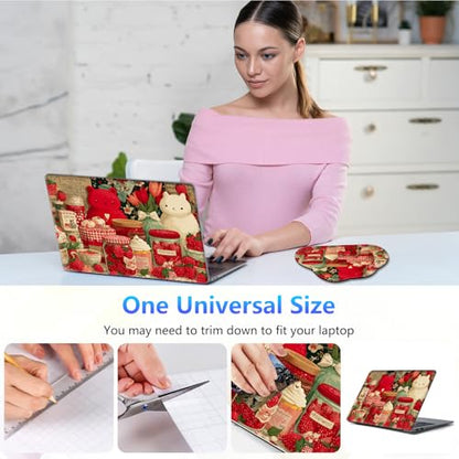 Laptop Skin Sticker Decal 15-15.6 Inch with Cute Mouse Pad, Universal Reusable Vinyl Sticker for 12.1 13 13.3 14 15.4 Inch Netbook and Notebook PC, Vibrant Strawberry Collage - color: Vibrant Strawberry Collage