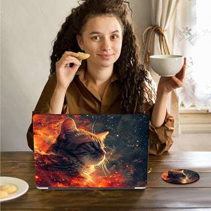Laptop Skin Sticker Decal 15.6 Inch,12 13 13.3 14 15 15.6 in Laptop Netbook Skins for Notebook,Art Decal Removable Waterproof Scratch Resistant,Universal Vinyl Cover,Cute Fire Cat - color: Cute Fire Cat