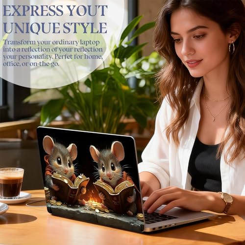 Universal Laptop Skin Sticker Decal,15.6 Inch Laptop Vinyl Cover for 13" 14" 15.6" Laptop,Scratch-Resistant Waterproof Protector Wrap,Reusable with Wrist Pads,Scholar Mice Book Coins - color: Scholar Mice Book Coins